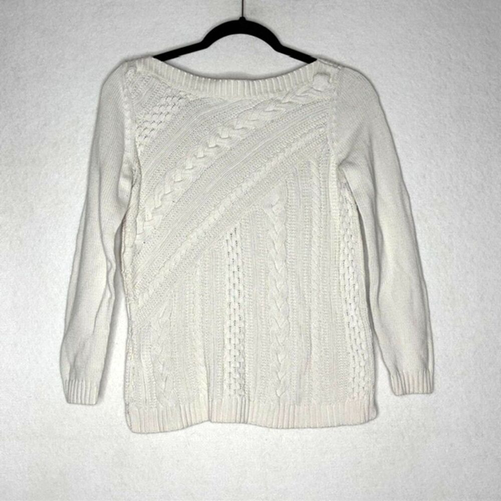 Talbots Petites Ivory Mixed Cable Knit Sweater Size S Petite